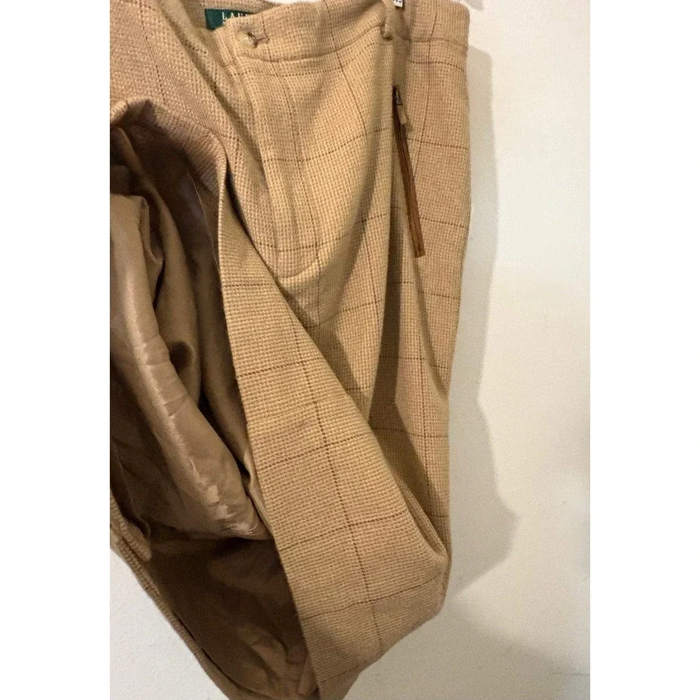 Lauren Ralph Lauren Tan Wool‎ Plaid Pencil Skirt Suede Trim Sz 16 NWT $189
